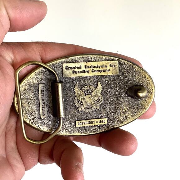 Vtg PureGro Belt Buckle 90 Years 1890-1980 Great American Buckle Co. Western Ag - Picture 3 of 4